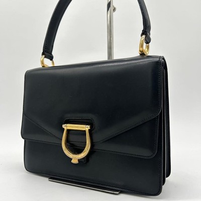Celine Horsebit Gold Hardware Vintage Leather Black Handbag Pre-Owned Women