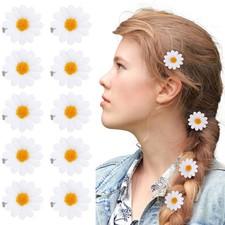 10 Pcs White Daisy Flower Hair Clips, 1 Count Pack of 10 , white