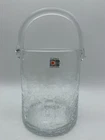 Blenko Crackle Glass Ice Bucket Basket Hand Blown Art Glass Clear w Original Tag