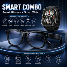 AI Smart Glasses And Smart Watch Combo Set 8MP Camera Image Recognition HD Video