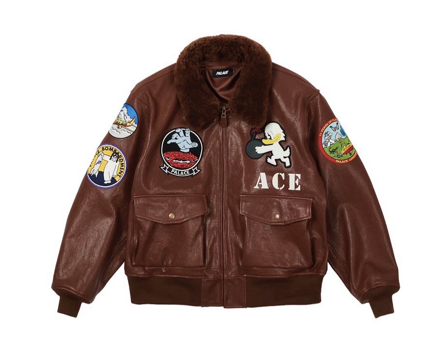 Palace Leather Flight Jacket Brown Sz L | eBay