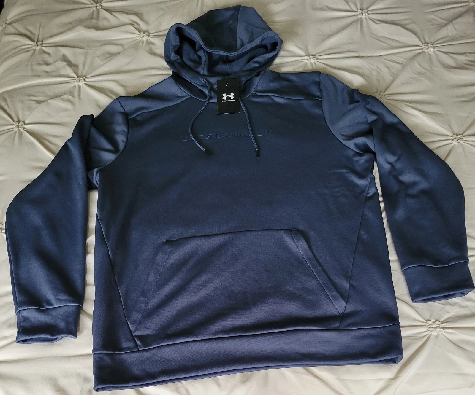 Under Armour Navy Blue Fleece Wordmark Pullover Hoodie Mens Size Large NWT