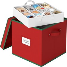 Heavy-Duty Christmas Ornament Storage Box with Adjustable Dividers, Stores up...