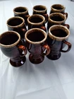 9  Vintage Hull USA Brown Drip Pedestal Coffee Mugs