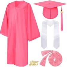4 Pieces 2025 Unisex Graduation Matte Gown Cap Tassel Stole Set Honor Cord fo...