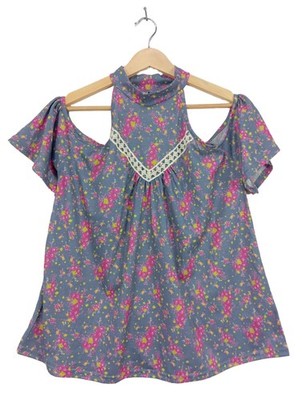 RAINBOW Schlupf-Bluse Damen Bluse Gr. DE 38 hellgrau-pink Casual-Look