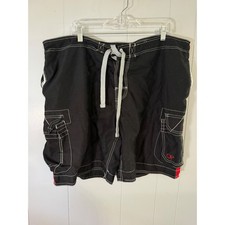 OP Ocean Pacific Board Shorts Mens XL Black Cargo Swim Trunks Striped