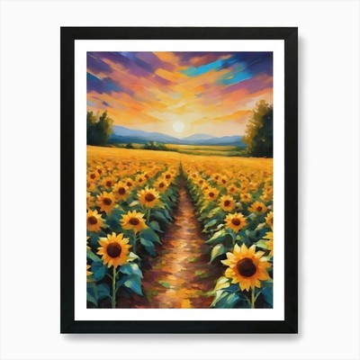 Die Sonnenblumenfelder Kunstdruck gerahmt Wandbild Poster Leinwanddruck Bild