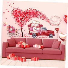 Valentine's Day Wall Decals Stickers 2 Sheets Heart Tree Gnome Red Truck Wall