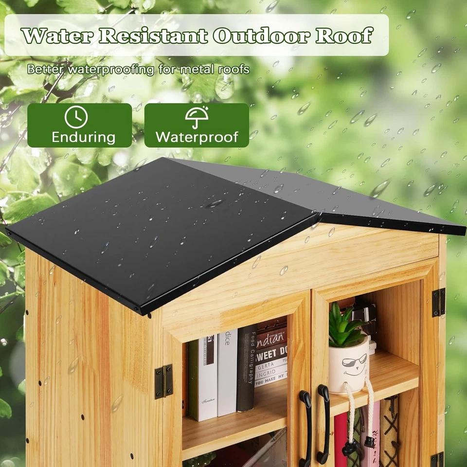 Outdoor Library Outdoor Book Box Storage Small Wooden Cabinet Little Literature - Image 4 of 4