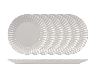 6 Lotus Obstteller aus Steinzeug grau 21 cm. a Flügelform Teller