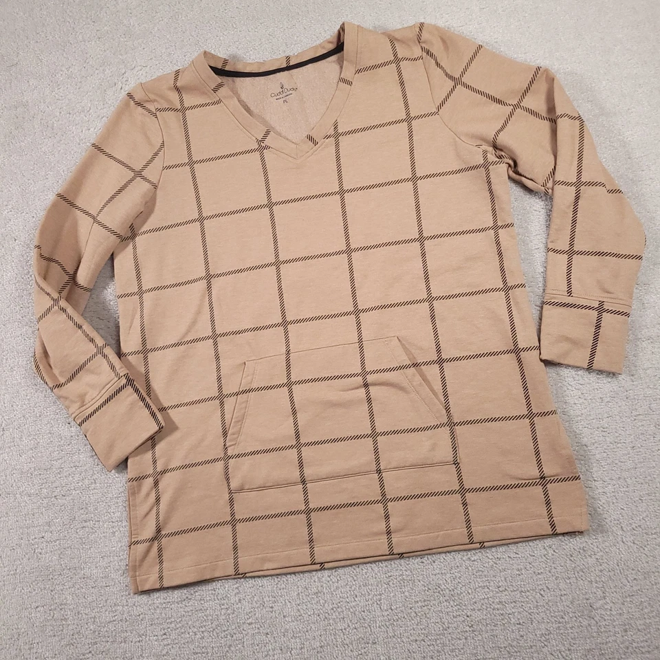 Sudadera túnica polar Cuddl Duds ropa cómoda para mujer PL pequeña tostada bolsillo a cuadros Foto 2 de 4
