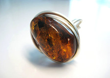 Beautiful Elegant Baltic Cognac AMBER Natural Ring Silver Plated 6 gr.  