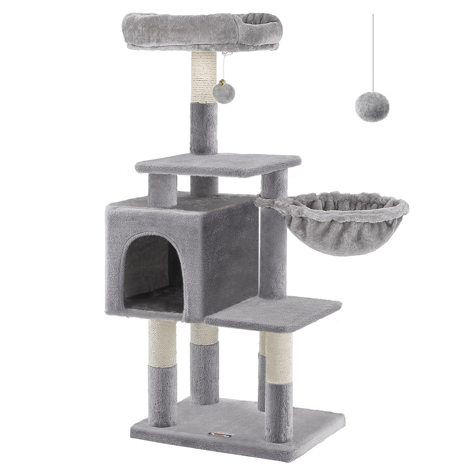 Arbre à chat robuste gris clair 110 cm en tissu peluche premium PCT52W