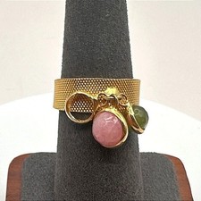 Vintage Y2K Gold Tone Stone Charm Mesh Band Ring Women's Classic Fashion Jewelry