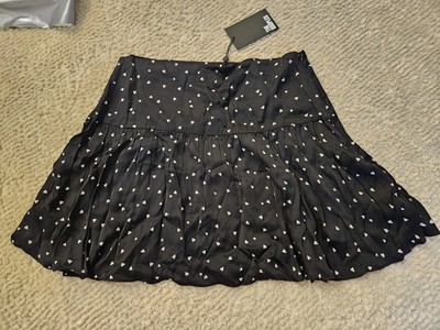 NWT The Kooples Short Heart Print Skirt Silk Satin Feel Sz 3 Black White S M 
