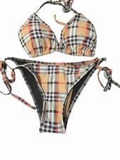 Women s Multicolor Designer Plaid 2-Piece Triangle Halter Tie-Side Bikini Set