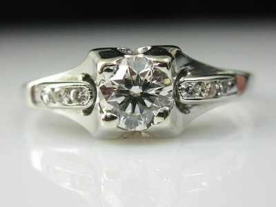 Art Deco Vintage Round Cut Lab Created Diamond 925 Silver Engagement Bridal Ring