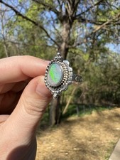 Solid Sterling Australian Opal Ring Sz 7