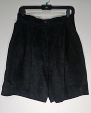 Vintage Suede Leather Women's Size 10 Pleated Shorts Hi Rise Casual Corner Black