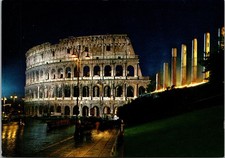The Roman Colosseum Night View Floodlit Vintage 1950s Postcard