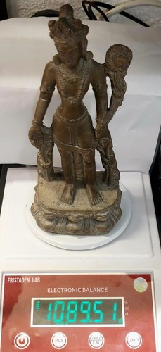 Vintage nepalesische buddhistische Gottheit Avalokitesvara/Tara geschnitzte Statue - Höhe 9,75" - Bild 10 von 11