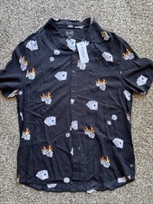 Guess Men's Black Slim Short Sleeve Dice Shirt Playing Cards Quad Aces Large NWT