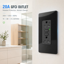 Black 20A GFCI Receptacle Weather Resistant Tamper Resistant ETL Listed Outlet