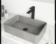 VIGO Concreto Stone Concrete 13-in Vessel Rectangular Bathroom Sink