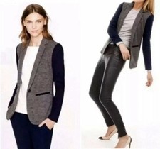 J CREW Sz 2 Contrast Knit Blazer Gray Navy Wool Color block Schoolboy Sz 0 Prep