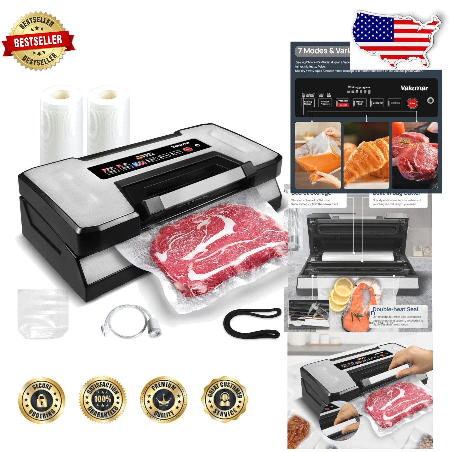 Professional Vacuum Sealer Machine, 11.8" Cutter, Built-in Storage, 5-