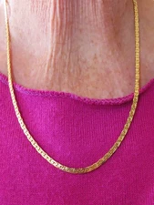 Vintage Gold Plated Herringbone Flat Necklace w/Secure Clasp XRF Tested
