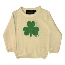 Kids Crew Neck Jumper With Fluffy Shamrock Cream