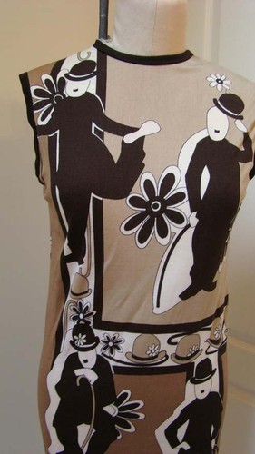 Vintage 1960s CASSANDRA Charlie Chaplin Sleeveless Mod Print Sheath Dress Size 6 - 第 2/9 張圖片