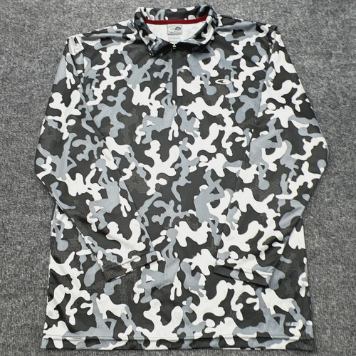 CHAMPION Athletic Shirt Womens Large Gray Camo L/S Duo Dry 1/4 Zip Gym Workout