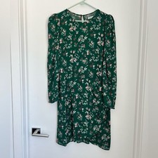 Reformation 12 Juni Floral Mini Dress Long Sleeves Emilia Emerald Green
