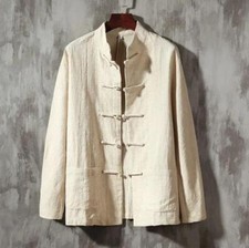 New Men Chinese Style Cotton Linen Tang Suit Long sleeve Shirt Casual Retro Tops