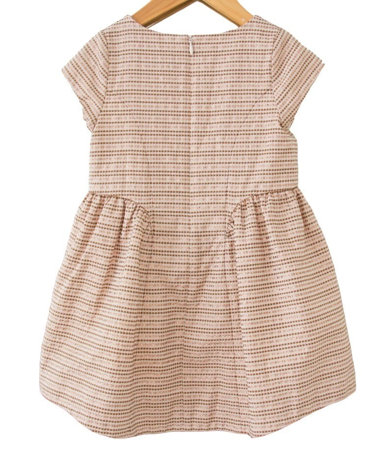 Vestido Lili Gaufrette Niñas Talla 4 Años Estampado Metálico Manga Gorra Oro Rosa Foto 4 de 4