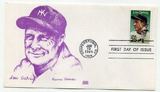 2417 Lou Gehrig, GLEN cachet, Portrait in purple, FDC