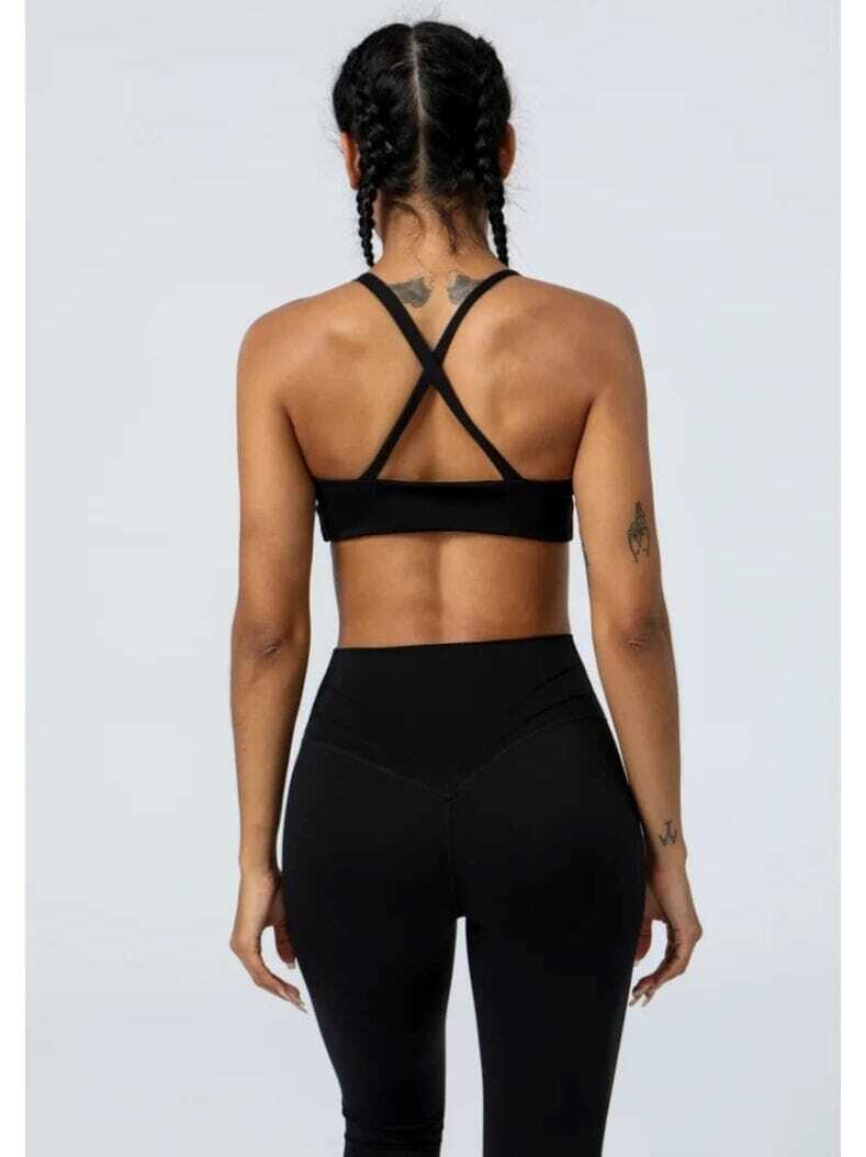Soutien-Gorge Sport Croisé Fitness Brassière de Sport Ajustable Rose M