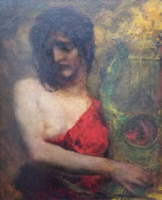 Gemälde: Dame mit Lyra Muse, Nymphe Ferdinand Keller, Symbolismus