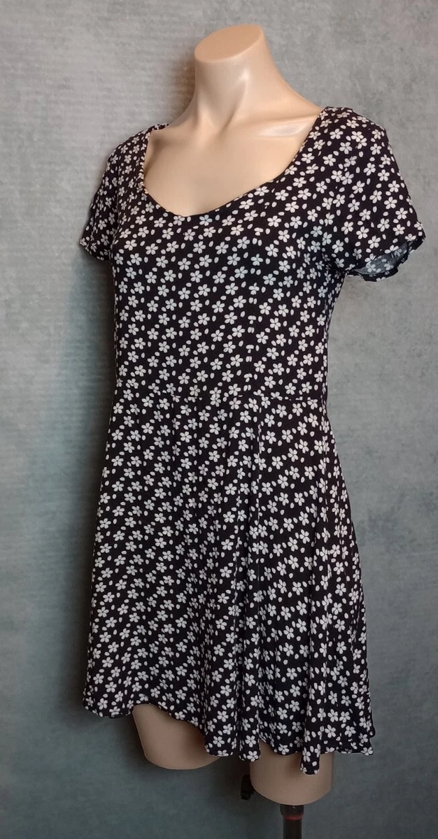 FREE 2BU Floral Mini Dress 12 Black Short Sleeve Scoop Neck High