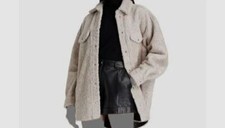 $1996 Iro Women's Beige Komo Lamb Shearling Shirt Jacket Coat Size 38/6