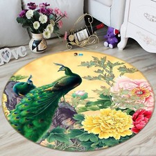 3D Peacock Art 55 Non Slip Rug Mat Room Mat Round Elegant Photo Carpet US Summer
