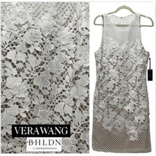 Anthropologie BHLDN Vera Wang 3D Flower Sheath Midi Dress Ivory Nude SIze 14