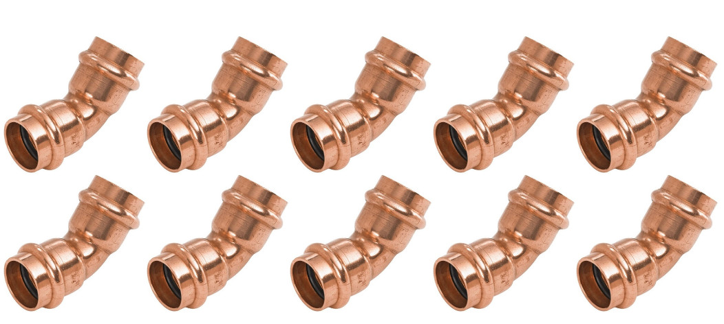 (10 PCS)  1" x 1"  Propress Copper 45° Elbow P X P, Press x Press Fitting