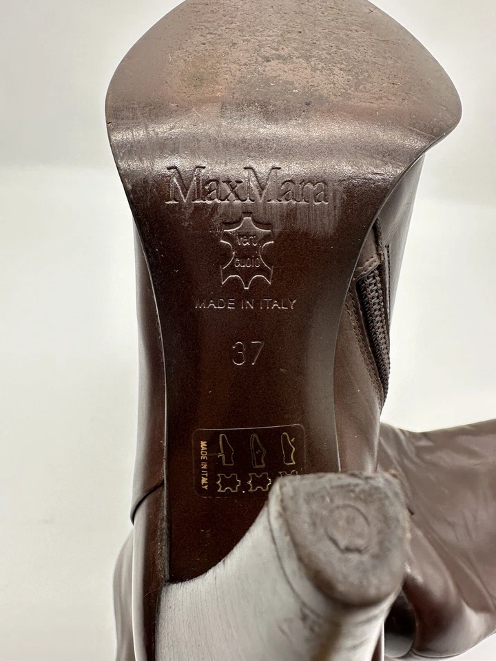 Max Mara Brown High-Waisted Leather Boots, Size 37 - Image 3 of 4