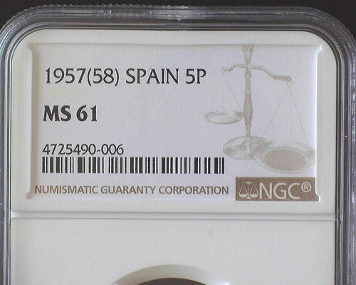 SPAIN 1957(58) 5 PESETAS NGC MS 61