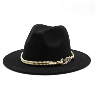 Lady Fashion Wide Brim Felt Fedora Panama Hat with Ring Belt 