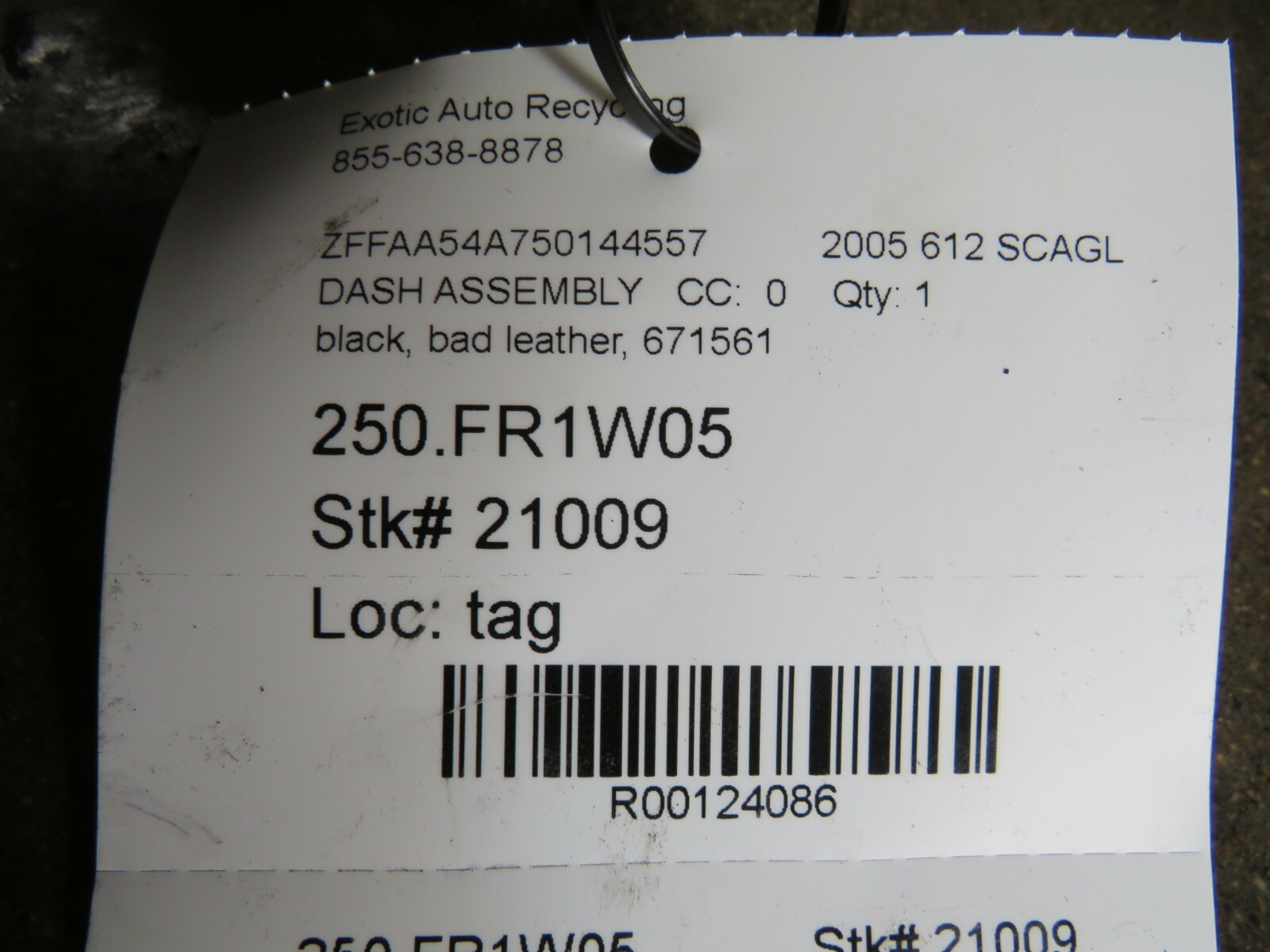 Ferrari 612 Scaglietti, Dash Assembly, Black, Bad Leather, Used, P/N 671561